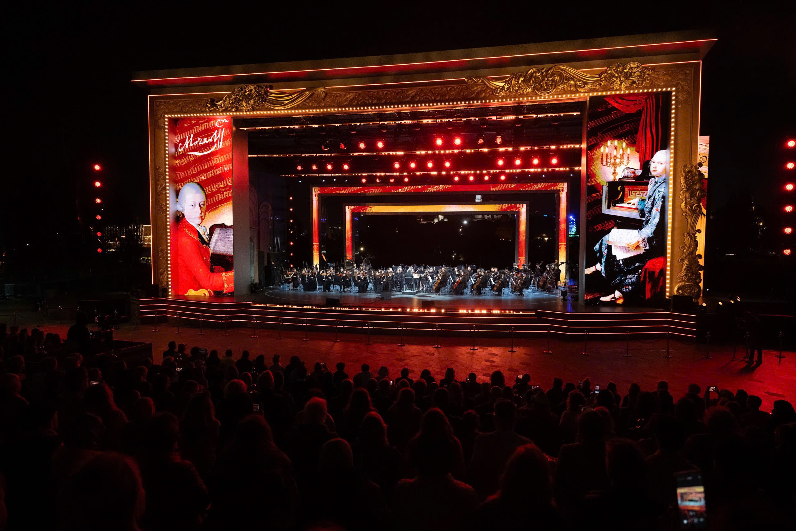 The orchestra performing on the Mozart stage